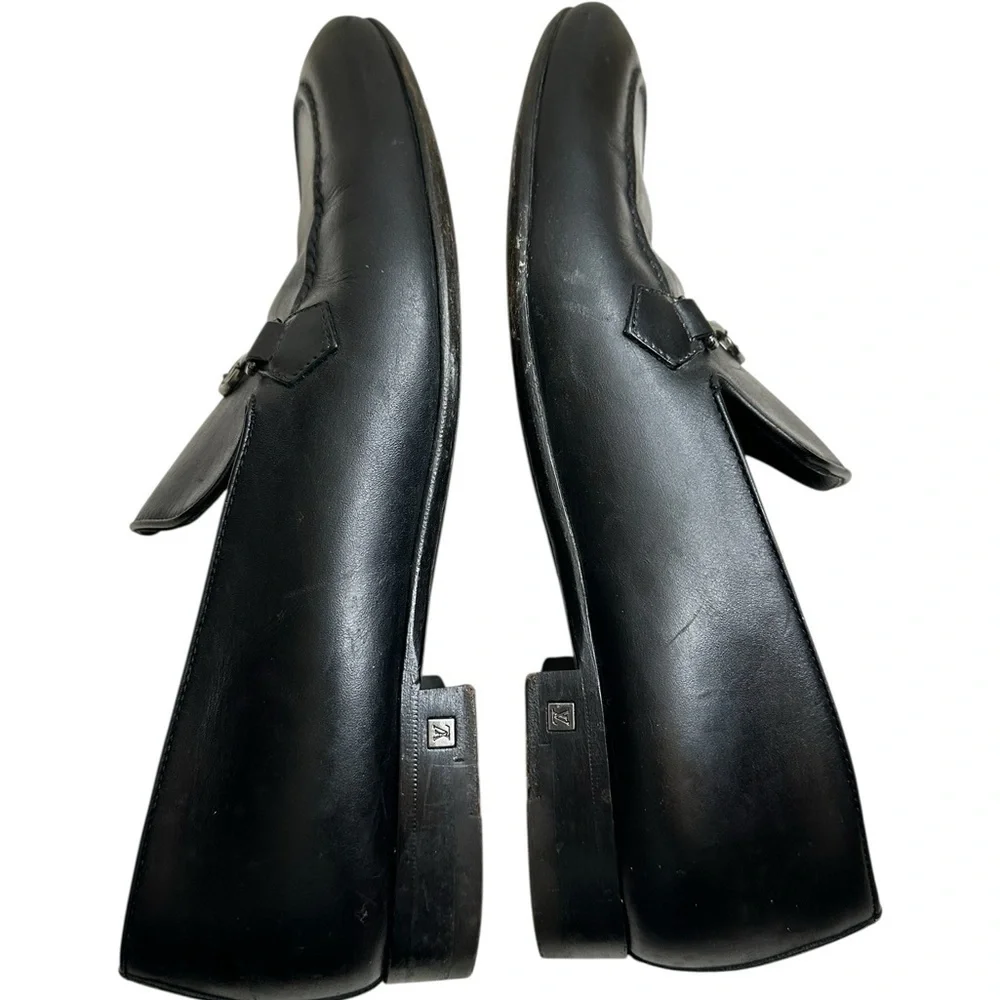 Louis Vuitton Black Leather Slip-On Loafers